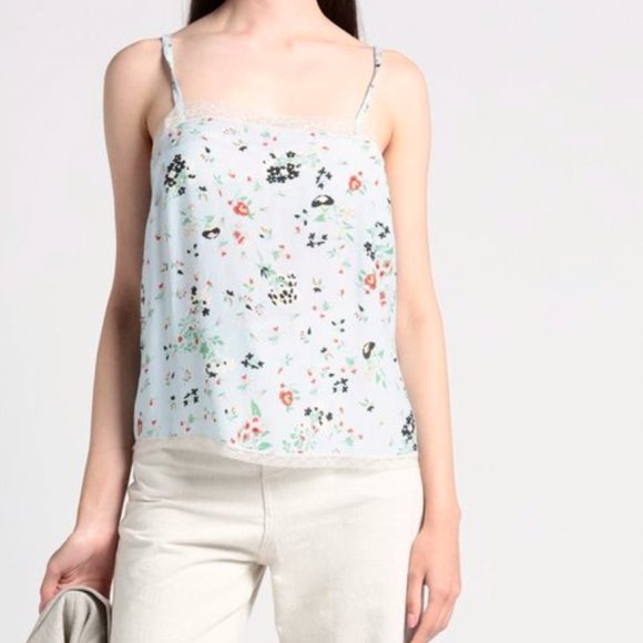 ZADIG AND VOLTAIRE BLUE FLORAL LACE TRIM CAMI - Picture 1 of 7